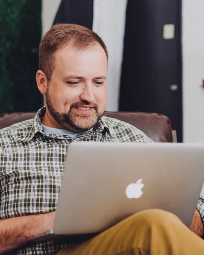 Business owner reviewing marketing analytics